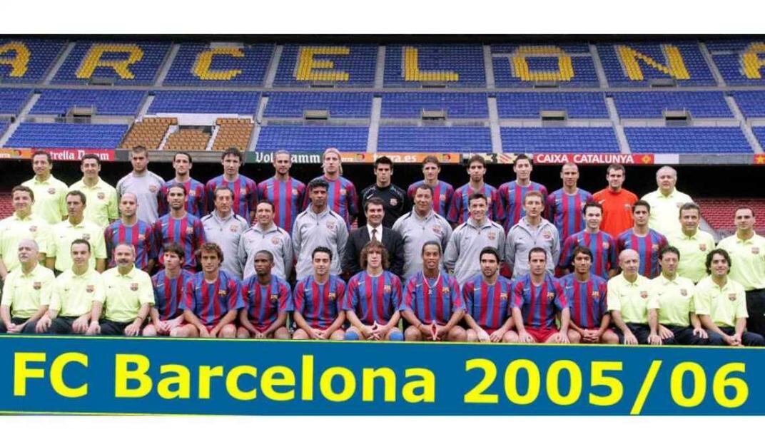 El plantel de Barcelona de la temporada 2005/2006, con Messi y "Maxi" López como únicos argentinos.