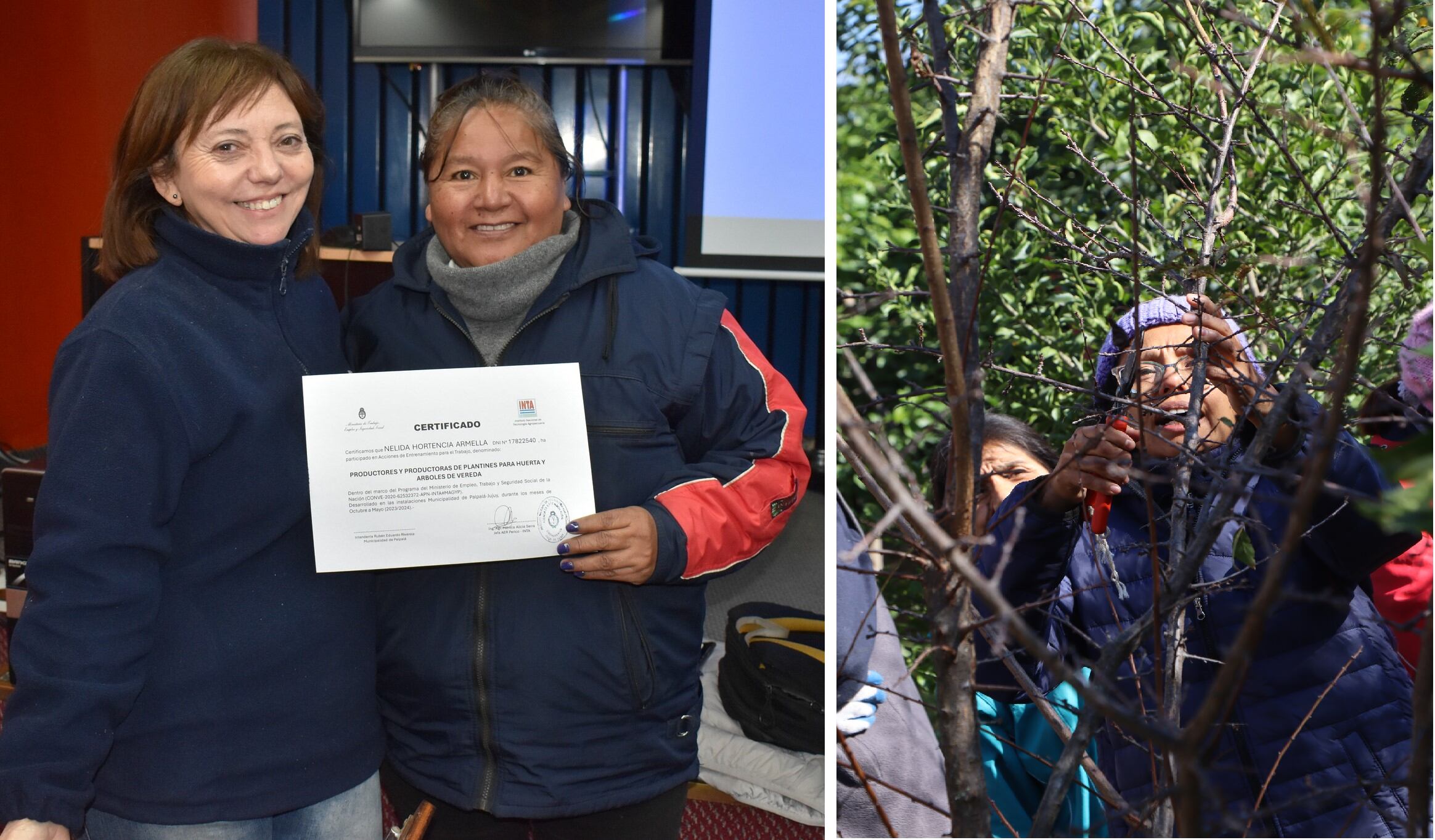 El curso duró ocho meses y estuvo a cargo de la ingeniera Mónica Serra -a la izquierda, junto a una de las asistentes-, jefa de la Agencia de Extensión Rural Perico, del INTA.