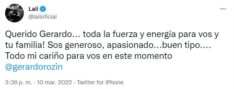 El mensaje de apoyo de Lali Espósito para Gerardo Rozín