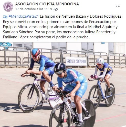 Nehuen Bazán y Dolores Rodríguez Rey se convirtieron en los primeros campeones de Persecución por Equipos Mixta.