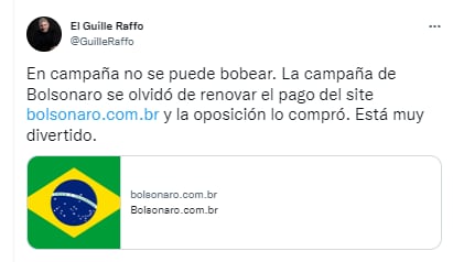 El tuit que da cuenta de lo sucedido en el sitio del presidente de Brasil.