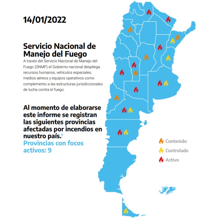 Reporte de Incendios del Ministerio de Ambiente y Desarrollo Sostenible publicado el viernes 14.