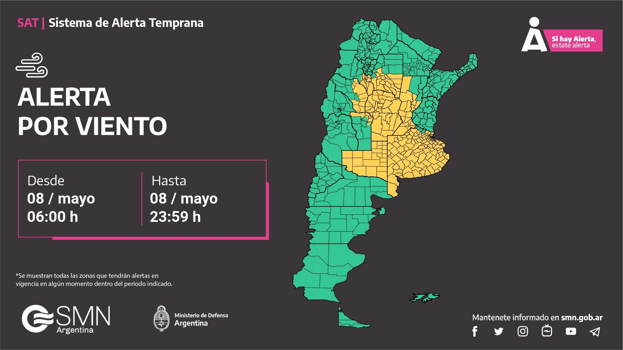 Alerta amarilla por viento en Córdoba.