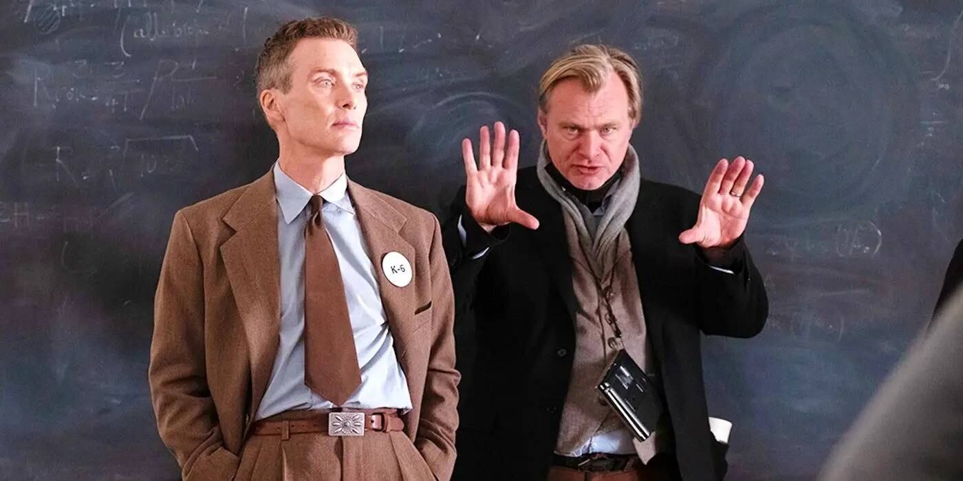 Christopher Nolan junto a Cillian Murphy en la filmación de Oppenheimer.