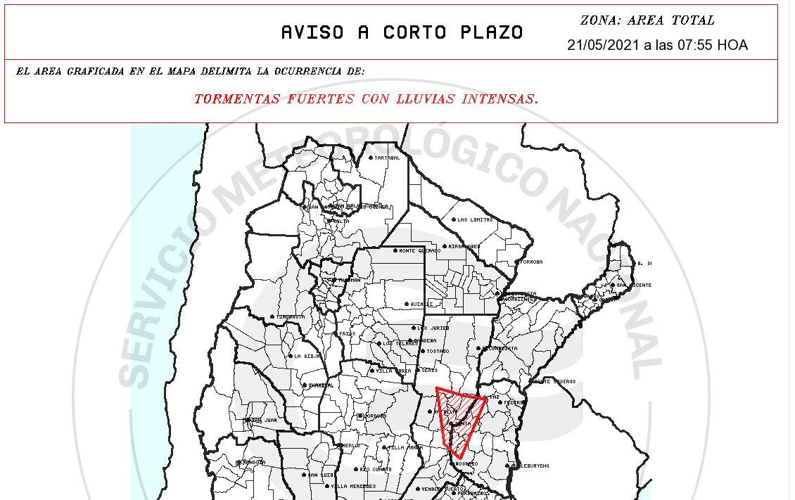 Alerta meteorológica para Santa Fe 21-05-2021.