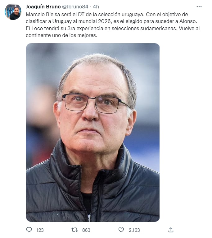 El Loco Bielsa podría ser técnico del Celeste.