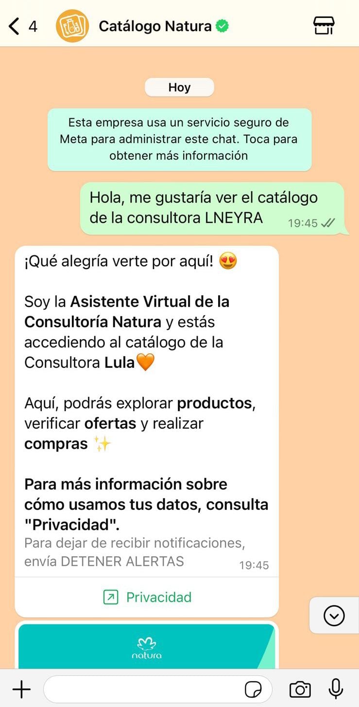 Así es el nuevo canal de Whatsapp de Natura