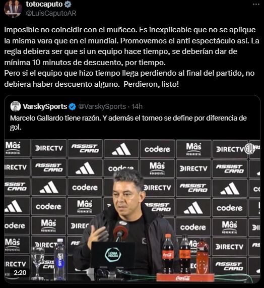 Escribió sobre lo que dijo Marcelo Gallardo en X.