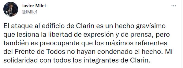 La opinión de Milei en redes sociales. (Foto: Twitter)