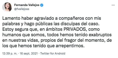 El pedido de disculpas de Fernanda Vallejos tras su polémico audio contra Alberto Fernández.