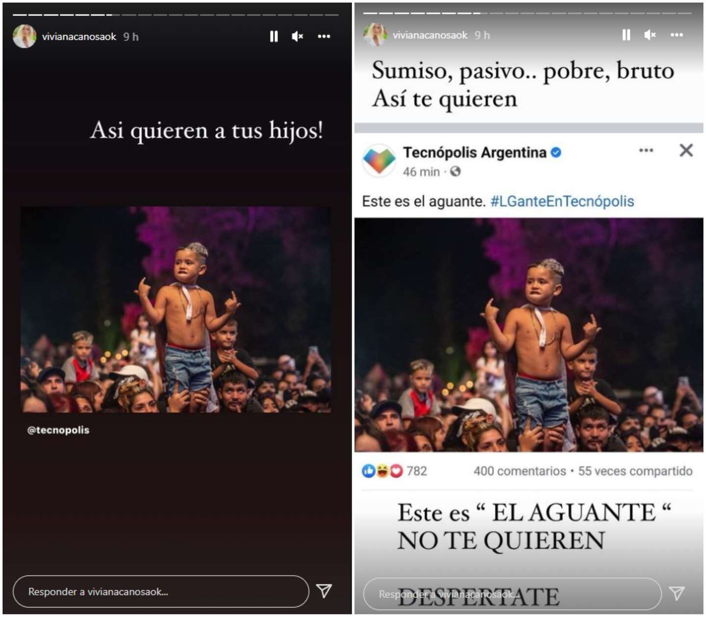 Viviana Canosa hizo una publicación criticando a L-Gante y utilizó la foto de un pequeño fan.