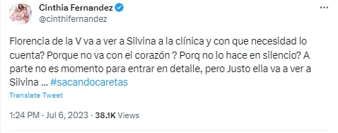 El mensaje de Cinthia Fernández contra Flor de la V.