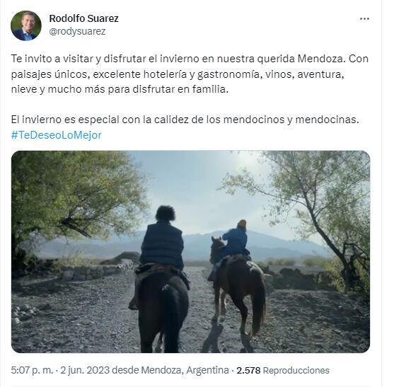 Rodolfo Suárez anunció que Mendoza tendrá más vuelos y nuevas rutas aéreas a través de su cuenta de Twitter.