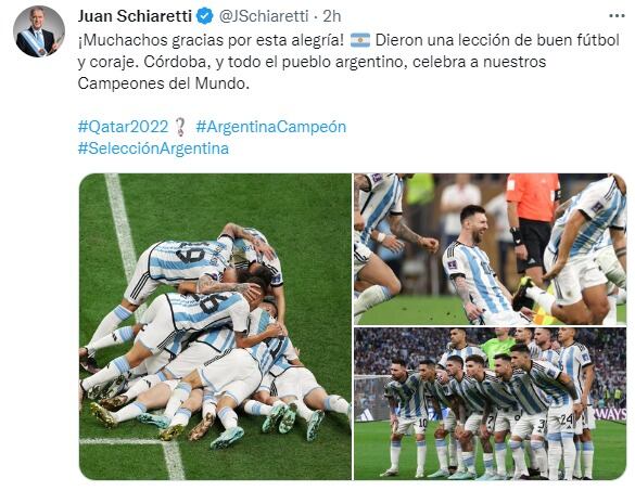 El gobernador Juan Schiaretti destacó el "coraje" de la Selección.