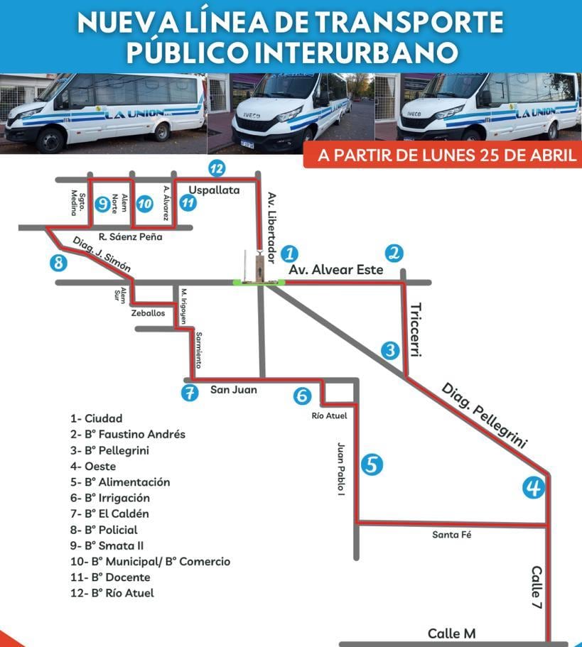 El recorrido del nuevo servicio que prestará La Unión.