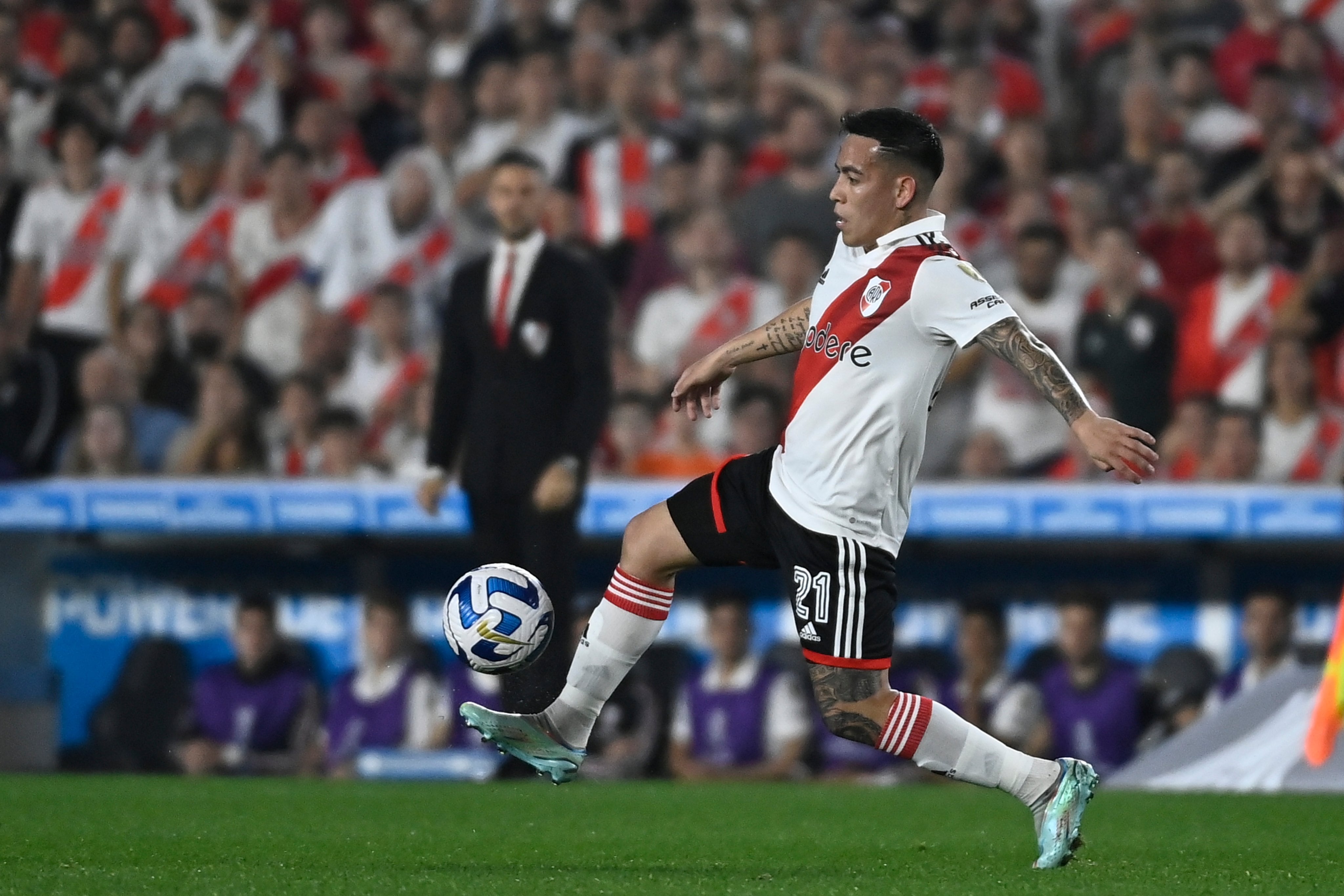 Esequiel Barco, extremo de River, en el partido ante Inter de Porto Alegre por los octavos de final de la Copa Libertadores 2023. (Prensa River)