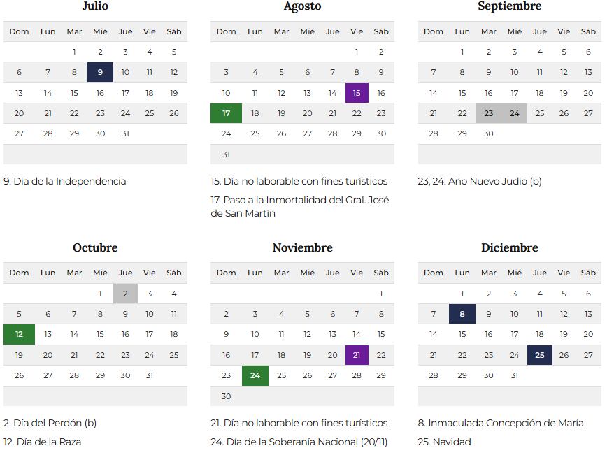 El calendario oficial para los 6 últimos meses del año