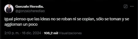 Gonzalo Heredia acusó a Nico Occhiato de "robarle" la idea