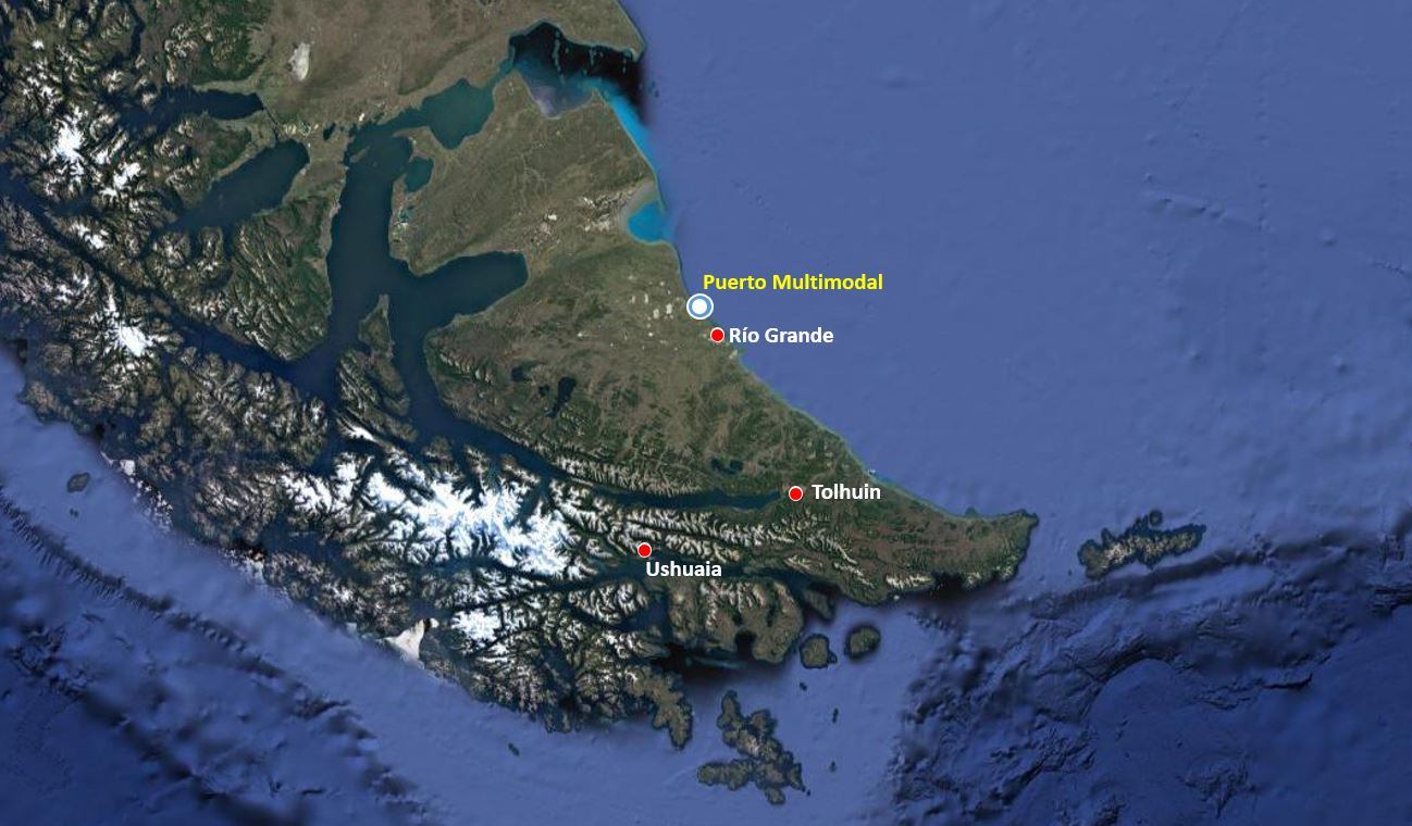 El Puerto Multimodal estará ubicado en Estancia "Las Violetas", a 15 km de la ciudad de Río Grande.