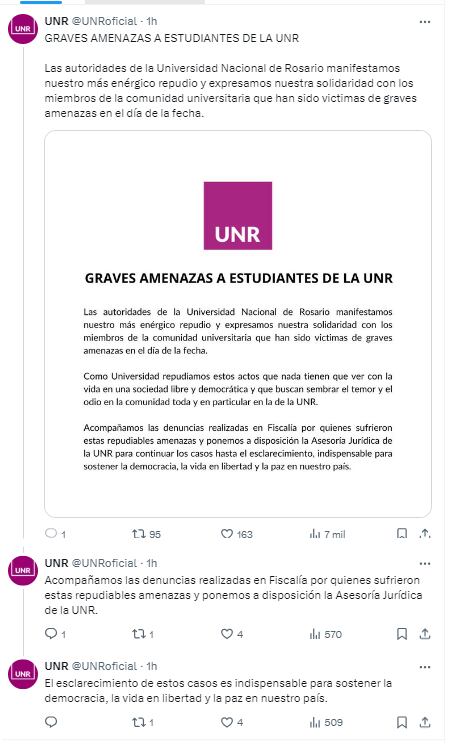 La UNR y el gremio COAD expresaron el repudio a las graves amenazas.