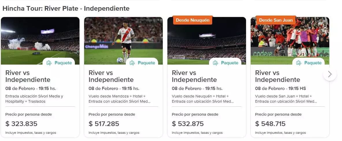 Algunos de los precios para el Hincha Tour frente a Independiente