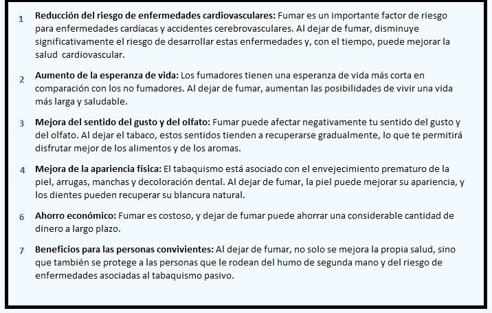 Beneficios a la salud por dejar de fumar