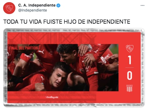 Los picantes tuits de Independiente tras vencer a Racing