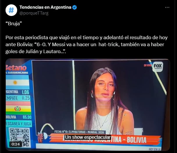 La periodista que predijo el resultado de Argentina- Bolivia