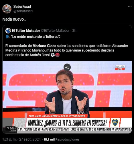 El tweet del hijo de Fassi.