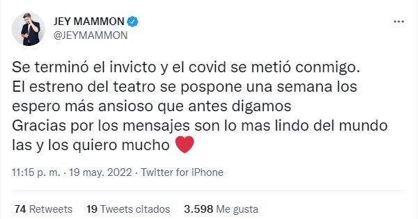 Jey Mammón con coronavirus