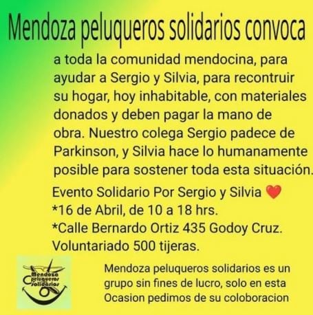 Mendoza Peluqueros Solidarios, piden ayuda para Sergio Y Silvia.