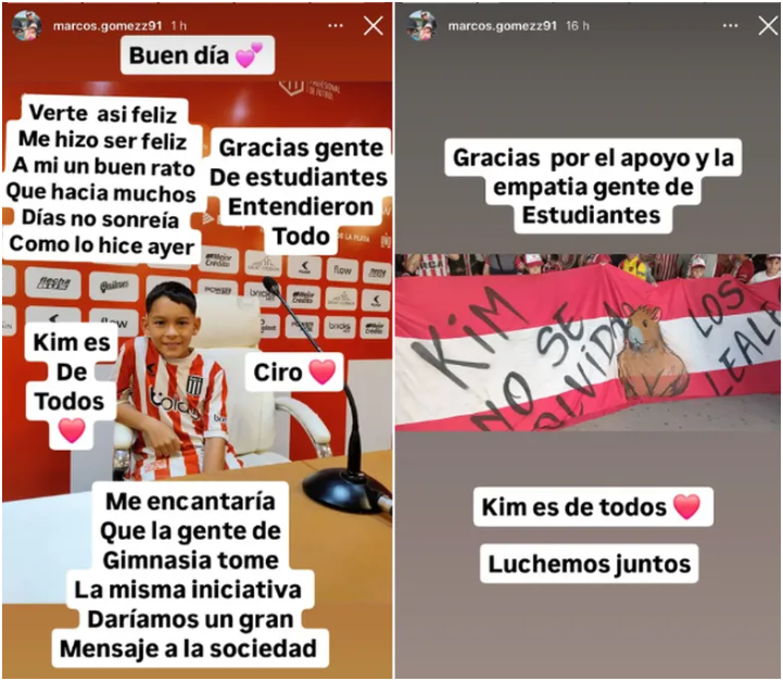 Las imágenes que subió el papá de Kim en el partido de Estudiantes.