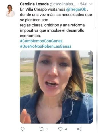 El tuit de Carolina Losada.