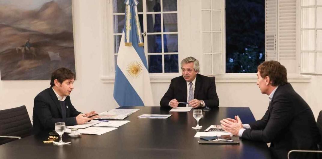 Alberto Fernández, en reunión con Axel Kicillof y Diego Santilli.