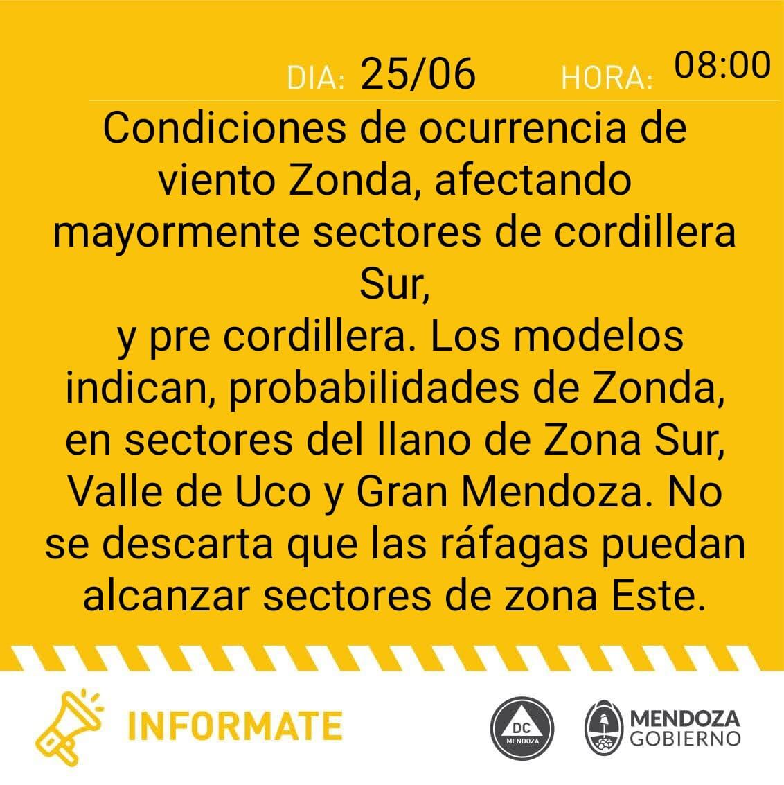 Alerta por zonda en Mendoza