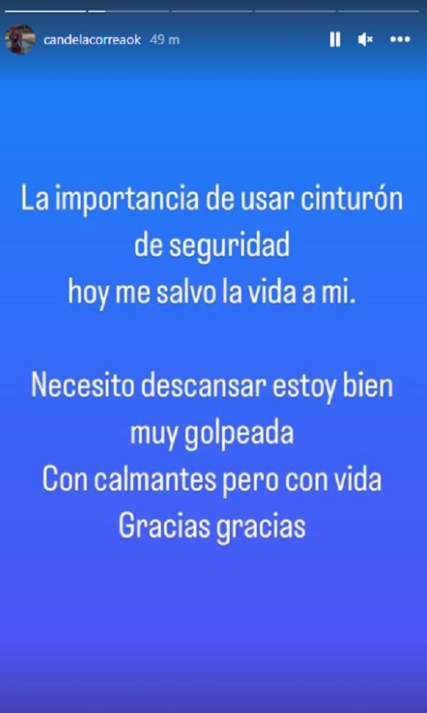 "La importancia de usar cinturón de seguridad, hoy me salvó a mí", agregó.