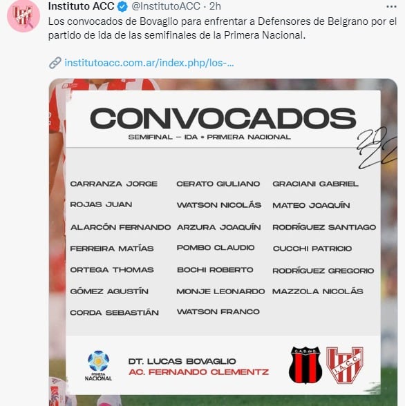 Los viajeros de Instituto para el primer duelo con Defensores de Belgrano.