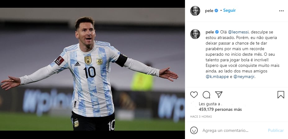 Pelé felicitó a Messi por superar su récord de goles con selecciones: “Perdona si llego tarde”