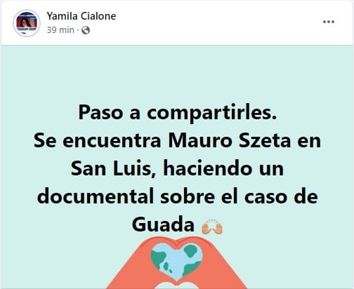 Posteo de Yamila Cialone, mamá de Guadalupe Lucero