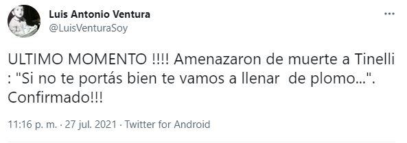 Luis Ventura informó que amenazaron de muerte a Marcelo Tinelli.