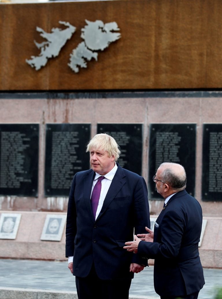 British Foreign Secretary Boris Johnson and Argentine Foreign Minister Jorge Faurie.