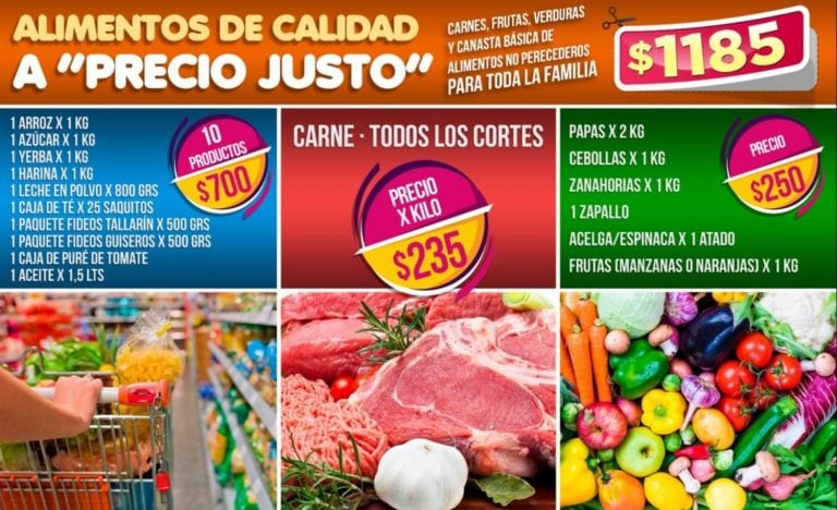 La canasta de alimentos no perecederos continuará a 700 pesos, incluyendo 10 productos: arroz, azúcar, yerba, harina, leche en polvo, té, tallarines, fideos de guiso, puré de tomate y aceite.