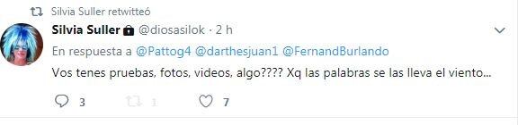 Silvia Süller bancó a Juan Darthés en Twitter.