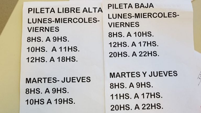 Días y horarios de pileta libre.