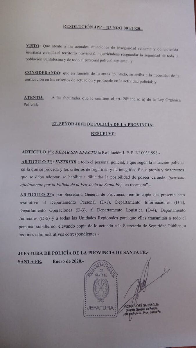 La resolución se refiere "situaciones de inseguridad reinante y violencia inusitada".