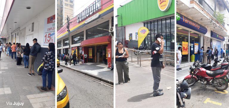 Las filas en las veredas, una constante en supermercados y farmacias de la ciudad.