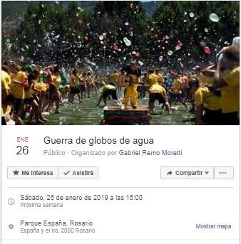 Convocatoria en Fcaebook de la guerra de globos de agua.