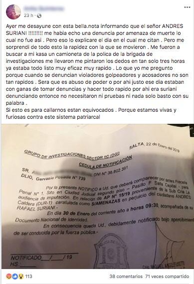 La joven realizó el descargo a través de Facebook. (FB)