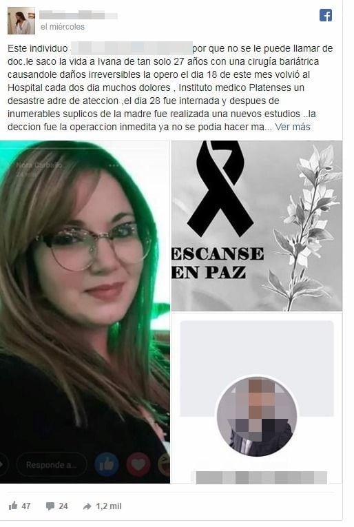 Tras la operación, Ivana habría regresado al Instituto Médico Platense con muchos dolores (web).