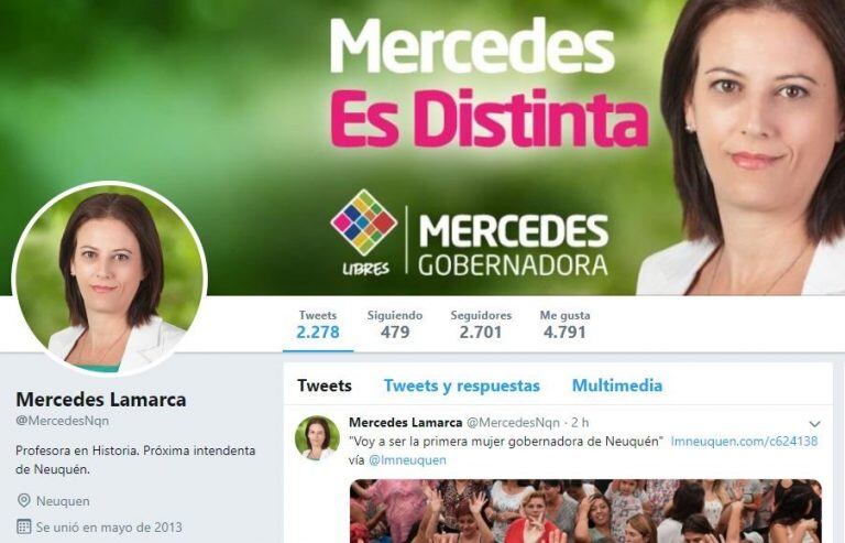 "Próxima intendenta", dice el perfil de la candidata a gobernadora de Neuquén